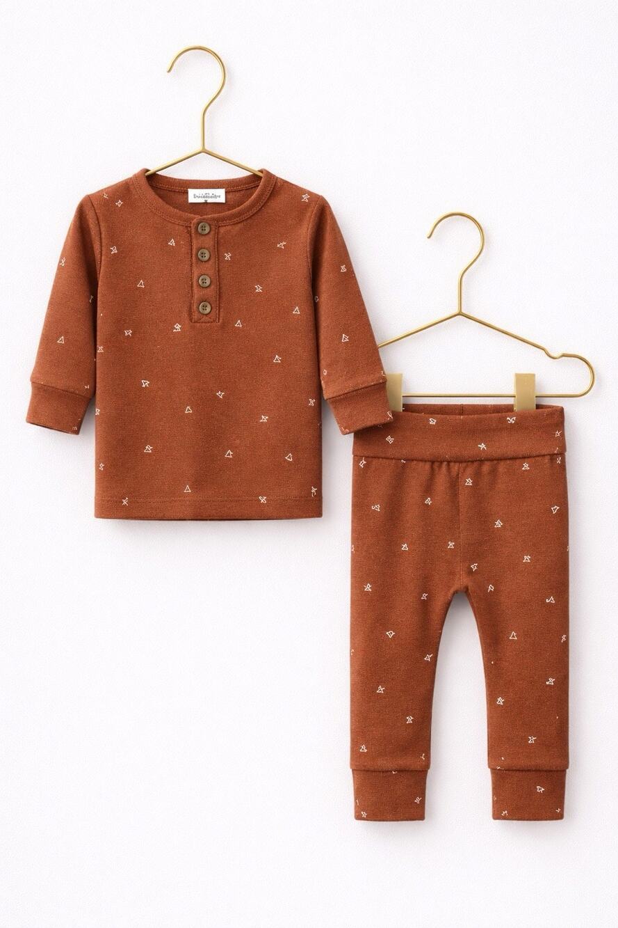 Lou Lou & Company Trey Bamboo Baby 2 Piece Top Pants Set 3M Rust NWT